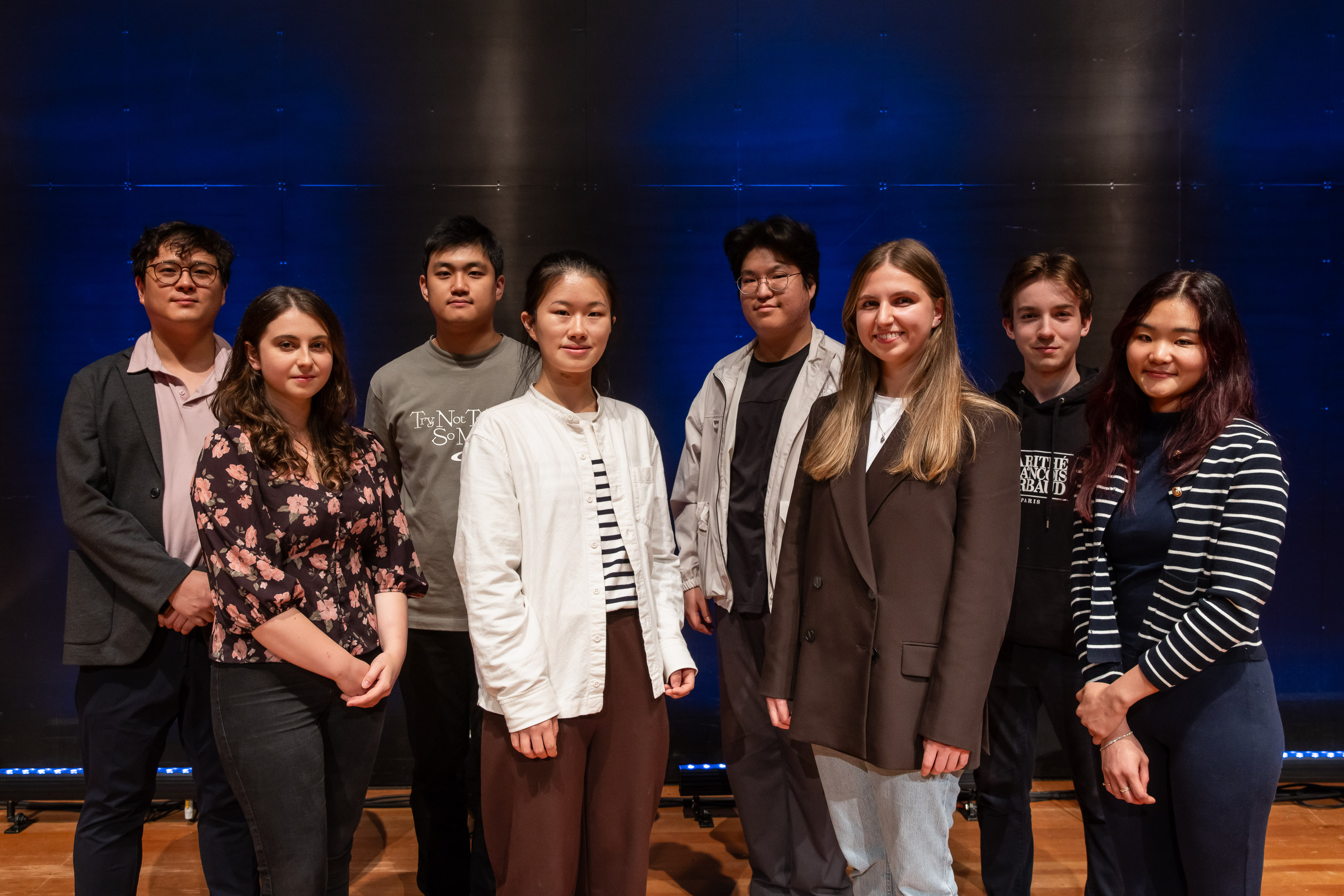 20.09.2024, Joseph Joachim Violinwettbewerb, Semifinalist:innen: Alexander Won-Ho Kim, Louisa Staples, Kyumin Park, Xunyue Zhang, Eunjoong Park, Alexandra Weissbecker, Jacques Forestier, Angela Chan. Richard Jakoby Saal der HMTMH.